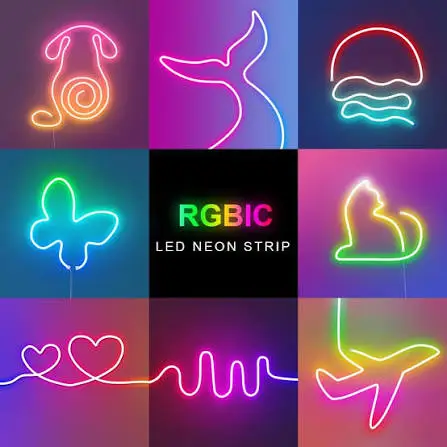 RGB Neon Strip LED Rope Light with App & Remote Control, Multicolour Ambient Lighting for Gaming Room, Bedroom & Wall Decor RGB Neon Strip LED Rope Light with App & Remote Control, Multicolour Ambient Lighting for Gaming Room, Bedroom & Wall Decor