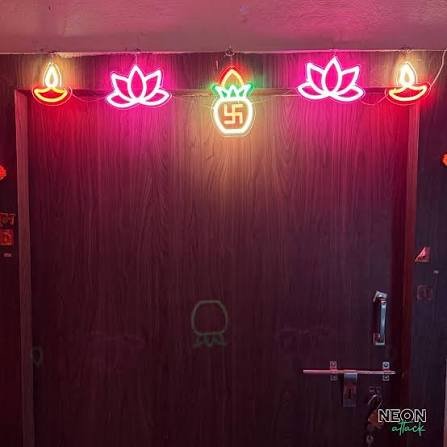 4 Feet LED Neon Diya Lotus & Swastik Bandhanwar 4 Feet LED Neon Diya Lotus & Swastik Bandhanwar